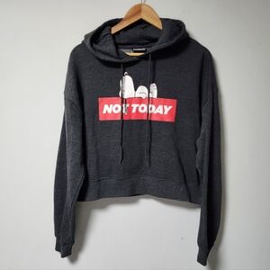 Peanuts Snoopy Not Today Streetwear Graphic Dark Gray Crop Hoodie Sweatshirt XL